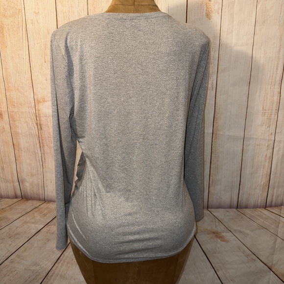 Ann Taylor Grey & Silver Sparkle Top, Side Knot TShirt, Long Sleeve, Women’s XL - Picture 8 of 13
